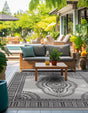 White and Black 12' x 12' Outdoor Traditional Square Area Rug Weather Resistant for Patio, Deck, Terrace, Balcony, Porch Classical Design Outside Carpet for Sale at Rug Engine