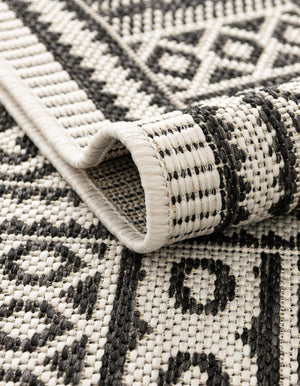 White and Black 10' x 10' Outdoor Traditional Square Area Rug Weather Resistant for Patio, Deck, Terrace, Balcony, Porch Classical Design Outside Carpet for Sale at Rug Engine