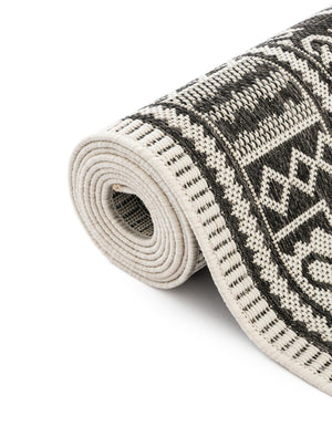 White and Black 10' x 10' Outdoor Traditional Square Area Rug Weather Resistant for Patio, Deck, Terrace, Balcony, Porch Classical Design Outside Carpet for Sale at Rug Engine