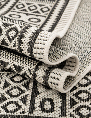 White and Black 7' 10 x 7' 10 Outdoor Traditional Square Area Rug Weather Resistant for Patio, Deck, Terrace, Balcony, Porch Classical Design Outside Carpet for Sale at Rug Engine