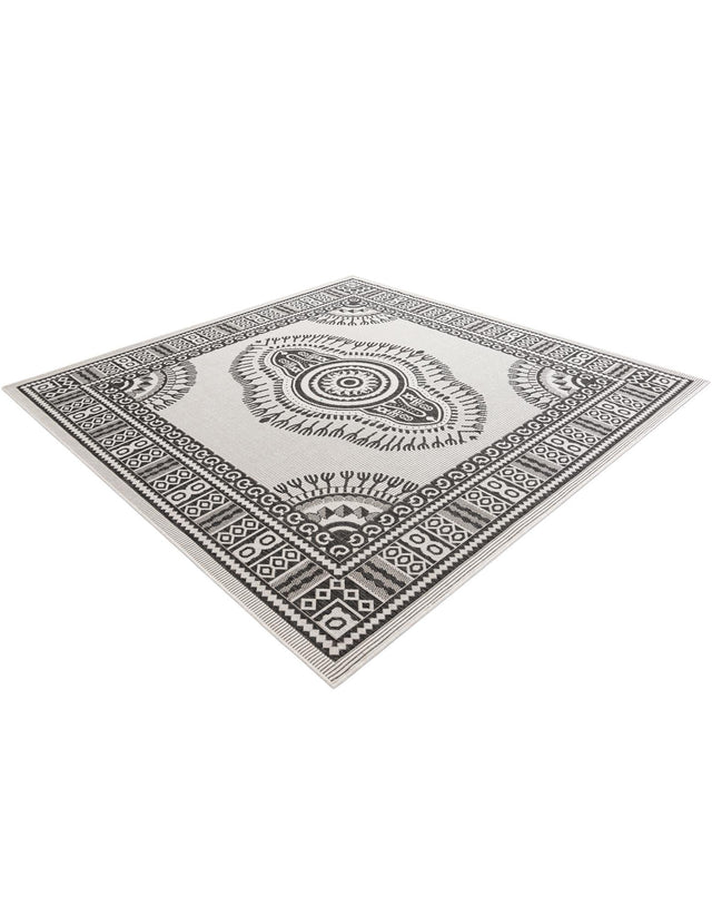 White and Black 7' 10 x 7' 10 Outdoor Traditional Square Area Rug Weather Resistant for Patio, Deck, Terrace, Balcony, Porch Classical Design Outside Carpet for Sale at Rug Engine