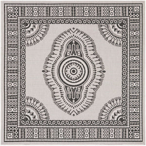 White and Black 7' 10 x 7' 10 Outdoor Traditional Square Area Rug Weather Resistant for Patio, Deck, Terrace, Balcony, Porch Classical Design Outside Carpet for Sale at Rug Engine
