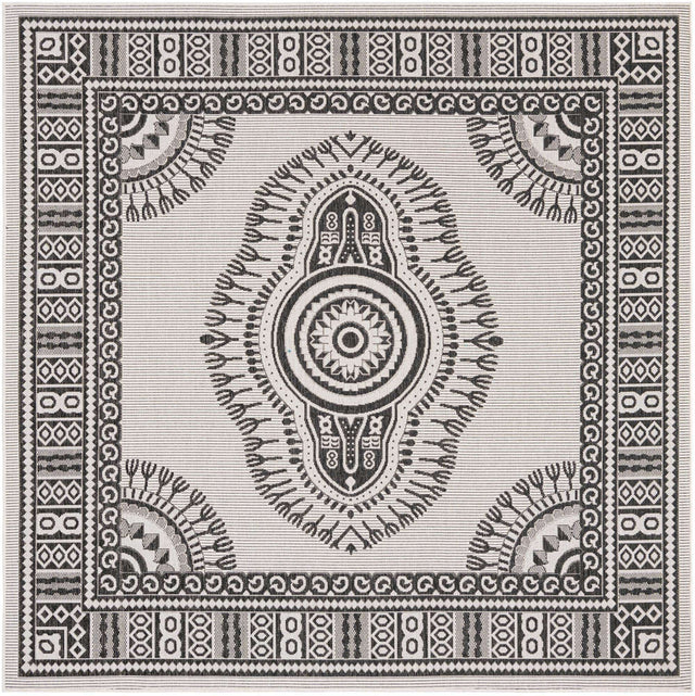 White and Black 7' 10 x 7' 10 Outdoor Traditional Square Area Rug Weather Resistant for Patio, Deck, Terrace, Balcony, Porch Classical Design Outside Carpet for Sale at Rug Engine