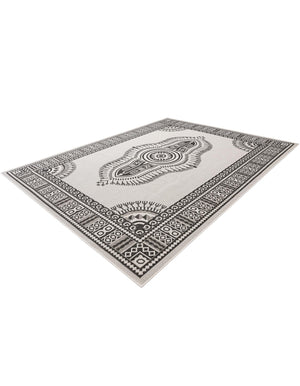 White and Black 9' x 12' Outdoor Traditional Rectangle Area Rug Weather Resistant for Patio, Deck, Terrace, Balcony, Porch Classical Design Outside Carpet for Sale at Rug Engine
