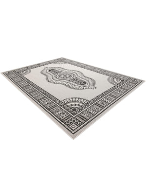 White and Black 9' x 12' Outdoor Traditional Rectangle Area Rug Weather Resistant for Patio, Deck, Terrace, Balcony, Porch Classical Design Outside Carpet for Sale at Rug Engine