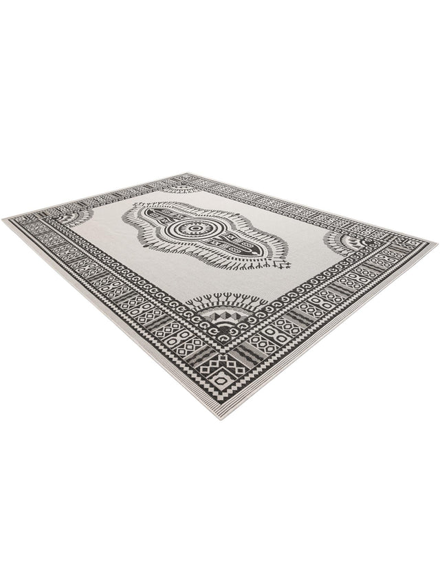 White and Black 9' x 12' Outdoor Traditional Rectangle Area Rug Weather Resistant for Patio, Deck, Terrace, Balcony, Porch Classical Design Outside Carpet for Sale at Rug Engine