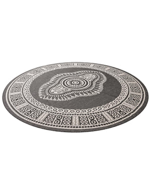 Black and White 10' x 10' Outdoor Traditional Round Area Rug Weather Resistant for Patio, Deck, Terrace, Balcony, Porch Classical Design Outside Carpet for Sale at Rug Engine