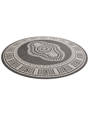 Black and White 10' x 10' Outdoor Traditional Round Area Rug Weather Resistant for Patio, Deck, Terrace, Balcony, Porch Classical Design Outside Carpet for Sale at Rug Engine