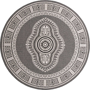 Black and White 10' x 10' Outdoor Traditional Round Area Rug Weather Resistant for Patio, Deck, Terrace, Balcony, Porch Classical Design Outside Carpet for Sale at Rug Engine
