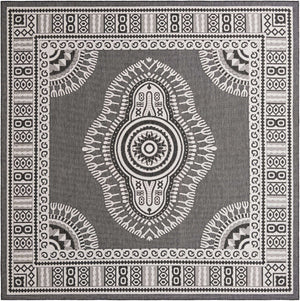 Black and White 10' x 10' Outdoor Traditional Square Area Rug Weather Resistant for Patio, Deck, Terrace, Balcony, Porch Classical Design Outside Carpet for Sale at Rug Engine