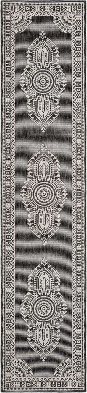 Black and White 2' 7 x 12' Outdoor Traditional Runner Area Rug Weather Resistant for Patio, Deck, Terrace, Balcony, Porch Classical Design Outside Carpet for Sale at Rug Engine