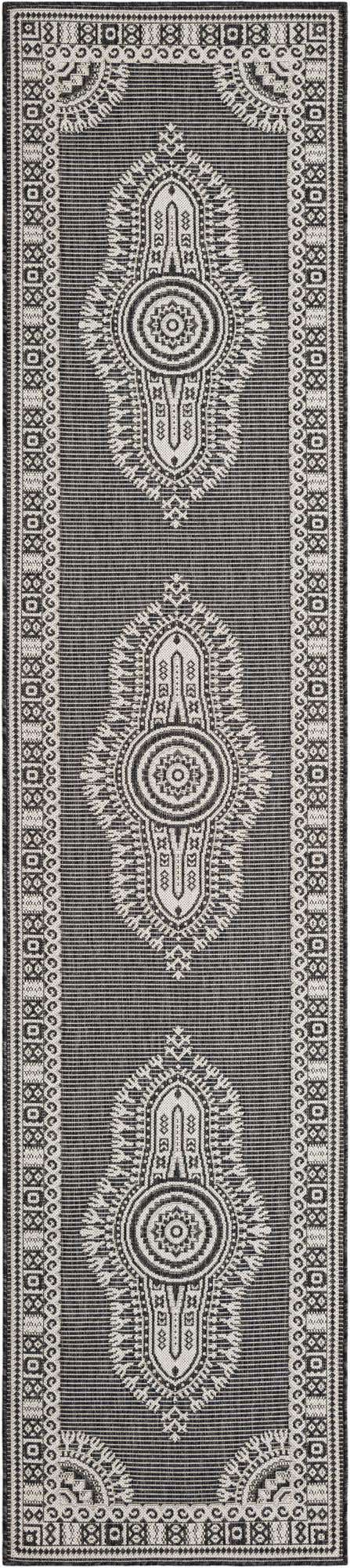 Black and White 2' 7 x 12' Outdoor Traditional Runner Area Rug Weather Resistant for Patio, Deck, Terrace, Balcony, Porch Classical Design Outside Carpet for Sale at Rug Engine