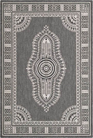 Black and White 4' 1 x 6' 1 Outdoor Traditional Rectangle Area Rug Weather Resistant for Patio, Deck, Terrace, Balcony, Porch Classical Design Outside Carpet for Sale at Rug Engine