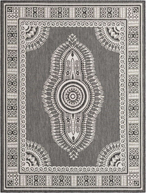 Black and White 5' 3 x 7' 1 Outdoor Traditional Rectangle Area Rug Weather Resistant for Patio, Deck, Terrace, Balcony, Porch Classical Design Outside Carpet for Sale at Rug Engine