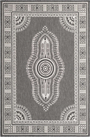 Black and White 5' 3 x 8' Outdoor Traditional Rectangle Area Rug Weather Resistant for Patio, Deck, Terrace, Balcony, Porch Classical Design Outside Carpet for Sale at Rug Engine
