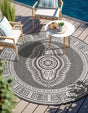 Black and White 6' 1 x 6' 1 Outdoor Traditional Round Area Rug Weather Resistant for Patio, Deck, Terrace, Balcony, Porch Classical Design Outside Carpet for Sale at Rug Engine
