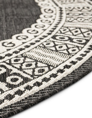 Black and White 10' x 10' Outdoor Traditional Round Area Rug Weather Resistant for Patio, Deck, Terrace, Balcony, Porch Classical Design Outside Carpet for Sale at Rug Engine