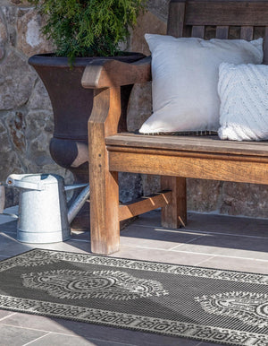 Black and White 2' x 6' 1 Outdoor Traditional Runner Area Rug Weather Resistant for Patio, Deck, Terrace, Balcony, Porch Classical Design Outside Carpet for Sale at Rug Engine
