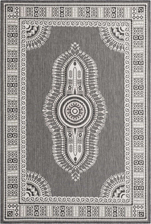 Black and White 6' 1 x 9' Outdoor Traditional Rectangle Area Rug Weather Resistant for Patio, Deck, Terrace, Balcony, Porch Classical Design Outside Carpet for Sale at Rug Engine