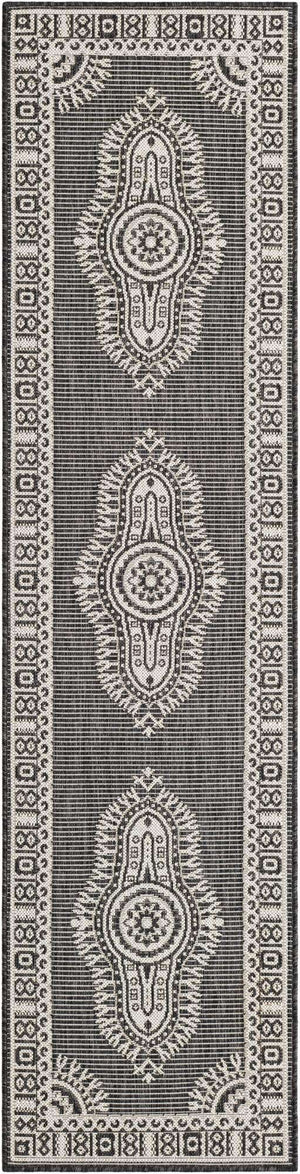 Black and White 2' x 8' Outdoor Traditional Runner Area Rug Weather Resistant for Patio, Deck, Terrace, Balcony, Porch Classical Design Outside Carpet for Sale at Rug Engine