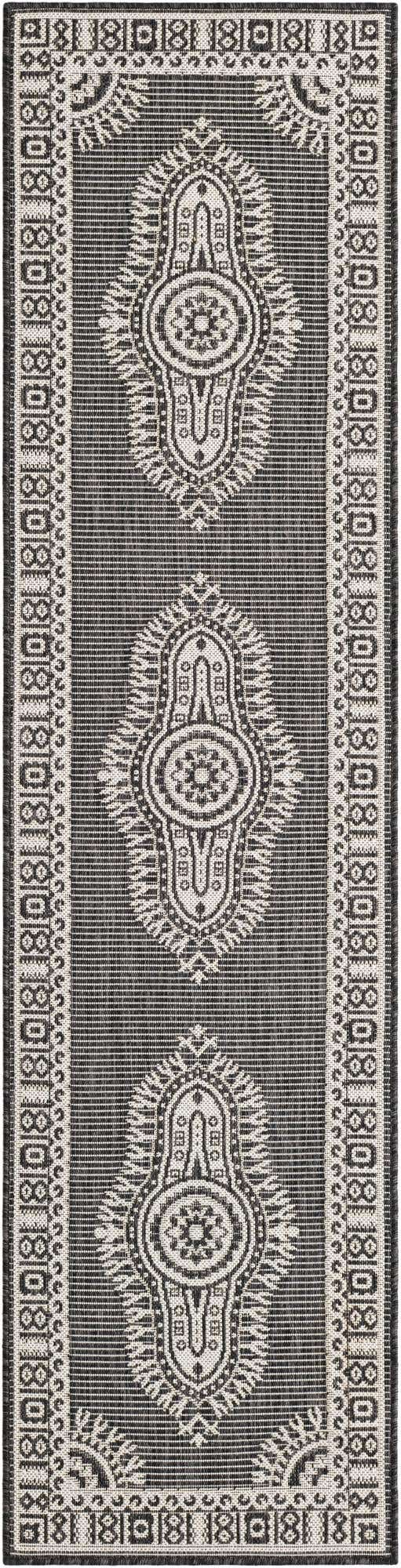 Black and White 2' x 8' Outdoor Traditional Runner Area Rug Weather Resistant for Patio, Deck, Terrace, Balcony, Porch Classical Design Outside Carpet for Sale at Rug Engine