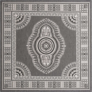 Black and White 7' 10 x 7' 10 Outdoor Traditional Square Area Rug Weather Resistant for Patio, Deck, Terrace, Balcony, Porch Classical Design Outside Carpet for Sale at Rug Engine