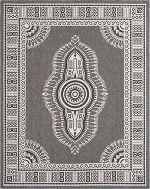 Black and White 7' 10 x 10' Outdoor Traditional Rectangle Area Rug Weather Resistant for Patio, Deck, Terrace, Balcony, Porch Classical Design Outside Carpet for Sale at Rug Engine