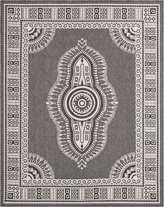 Black and White 7' 10 x 10' Outdoor Traditional Rectangle Area Rug Weather Resistant for Patio, Deck, Terrace, Balcony, Porch Classical Design Outside Carpet for Sale at Rug Engine