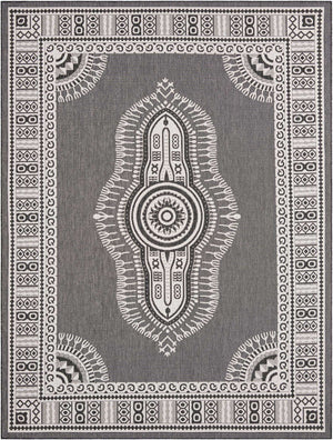 Black and White 9' x 12' Outdoor Traditional Rectangle Area Rug Weather Resistant for Patio, Deck, Terrace, Balcony, Porch Classical Design Outside Carpet for Sale at Rug Engine