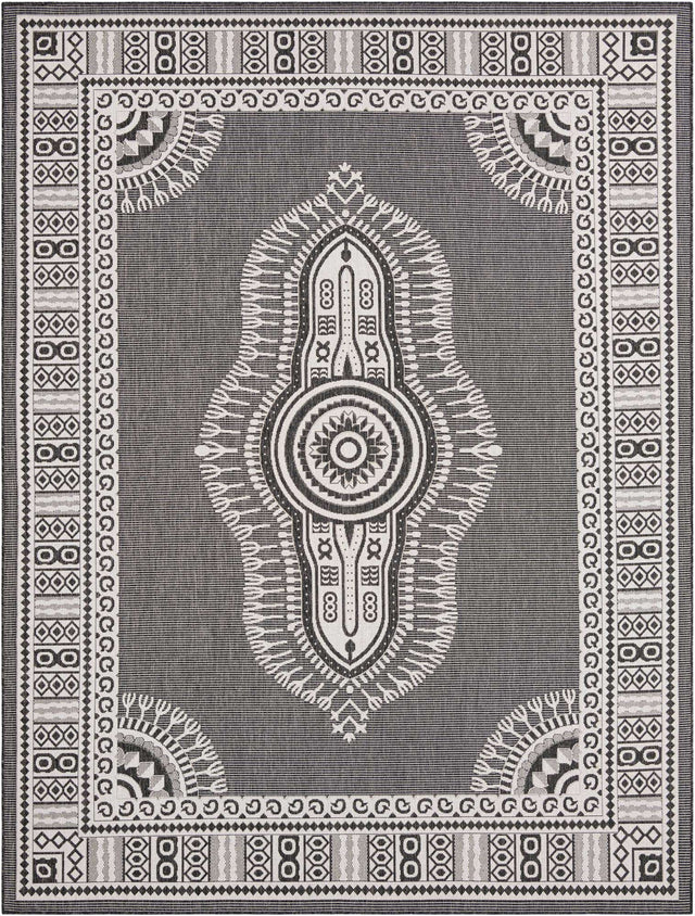 Black and White 9' x 12' Outdoor Traditional Rectangle Area Rug Weather Resistant for Patio, Deck, Terrace, Balcony, Porch Classical Design Outside Carpet for Sale at Rug Engine