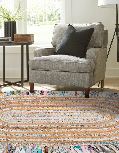 Multicolor White 2' x 3' 1 Chindi Jute Oval Rug