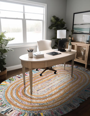 Multicolor White 4' 1 x 6' 1 Chindi Jute Oval Rug