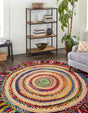 Multicolor 10' x 10' Chindi Jute Round Rug