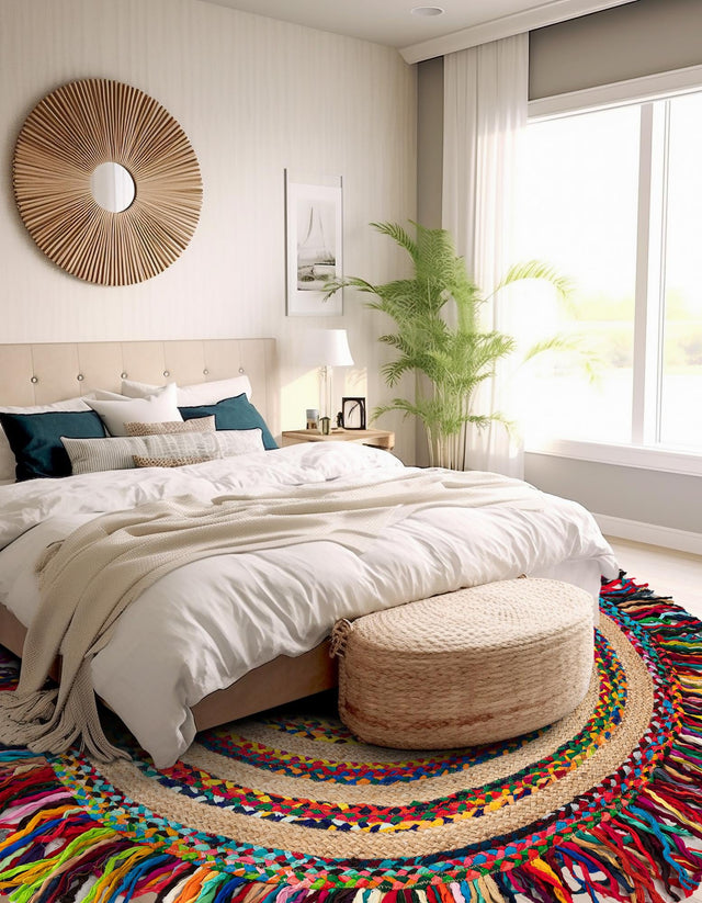Multicolor 10' x 10' Chindi Jute Round Rug