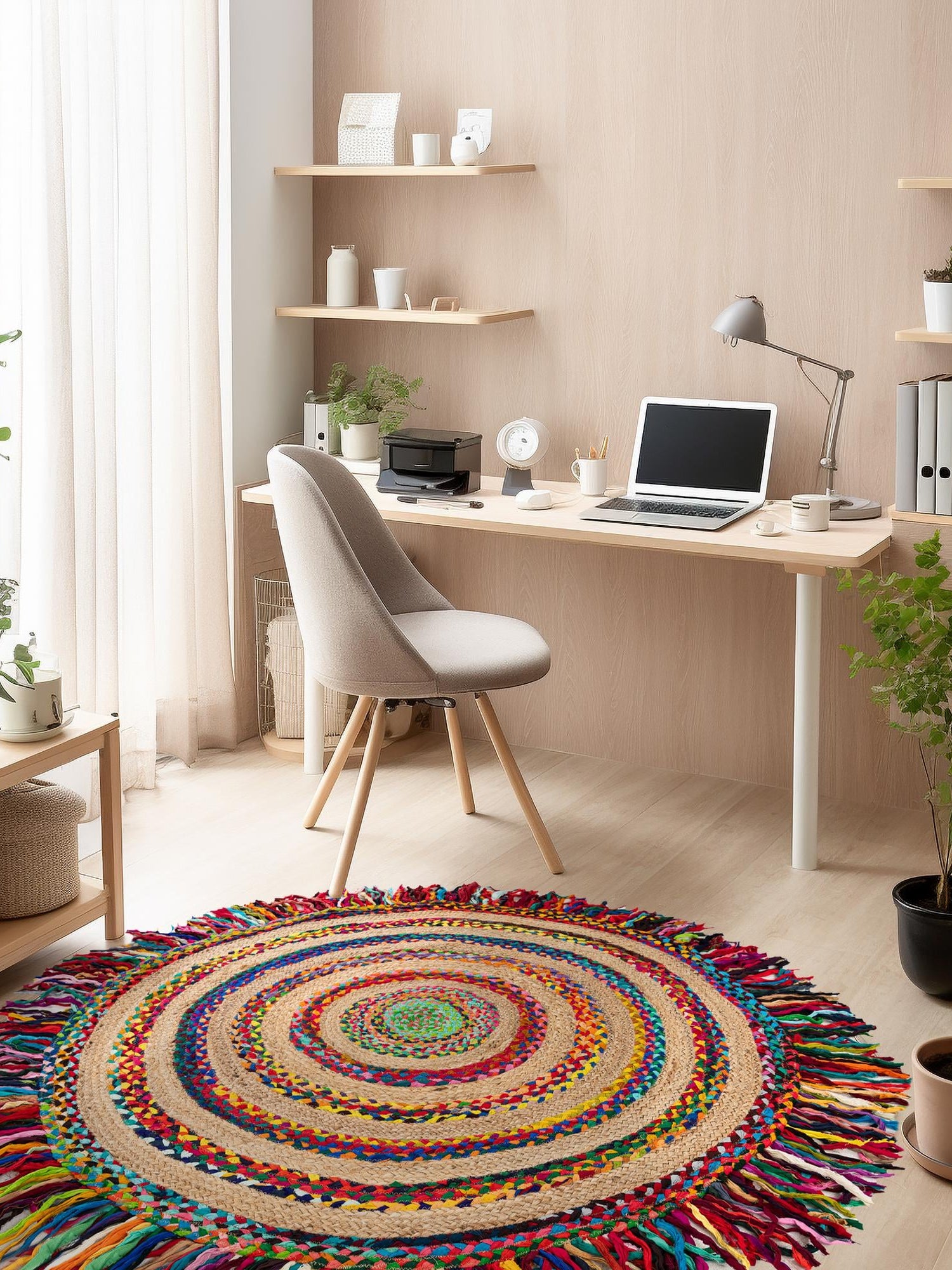 Multicolor 10' x 10' Chindi Jute Round Area Rug Interior Design Home Decor Carpet Mat for Sale at Rug Engine