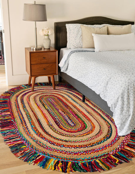 Multicolor 2' x 3' 1 Chindi Jute Oval Rug