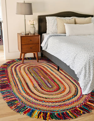 Multicolor 8' x 10' Chindi Jute Oval Rug