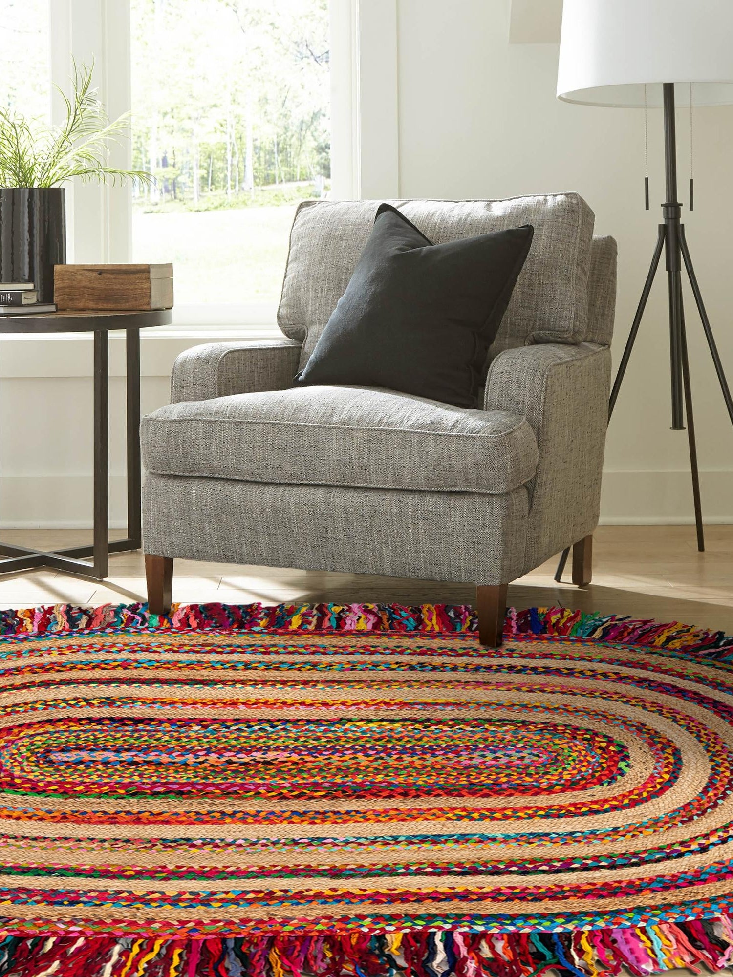 Multicolor 2' x 3' 1 Chindi Jute Oval Area Rug Interior Design Home Decor Carpet Mat for Sale at Rug Engine