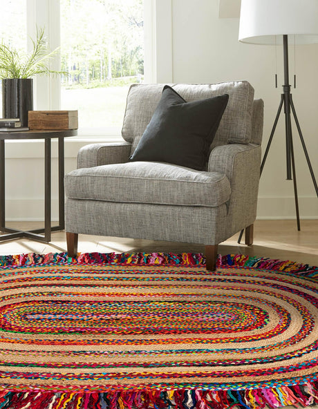 Multicolor 8' x 10' Chindi Jute Oval Rug