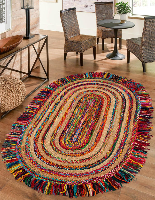 Multicolor 8' x 10' Chindi Jute Oval Rug