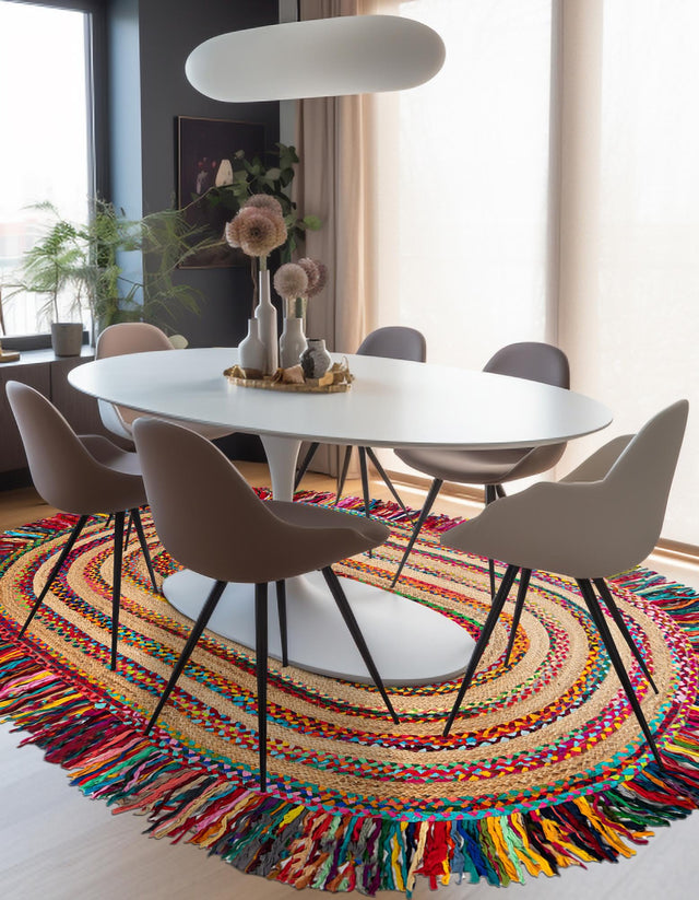 Multicolor 8' x 10' Chindi Jute Oval Rug