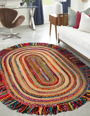 Multicolor 8' x 10' Chindi Jute Oval Rug