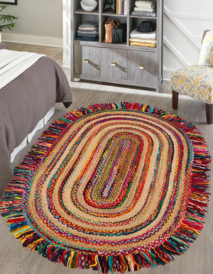 Multicolor 8' x 10' Chindi Jute Oval Rug