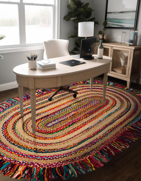 Multicolor 4' 1 x 6' 1 Chindi Jute Oval Area Rug Interior Design Home Decor Carpet Mat for Sale at Rug Engine
