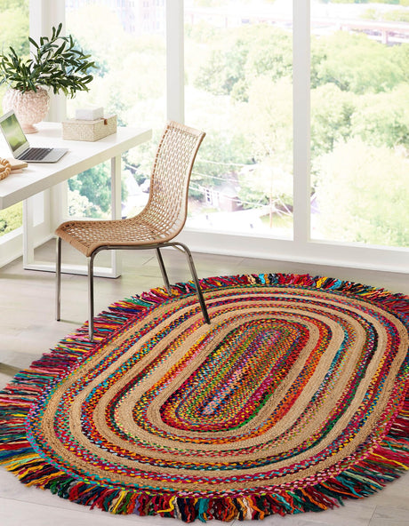 Multicolor 7' 10 x 10' Chindi Jute Oval Area Rug Interior Design Home Decor Carpet Mat for Sale at Rug Engine
