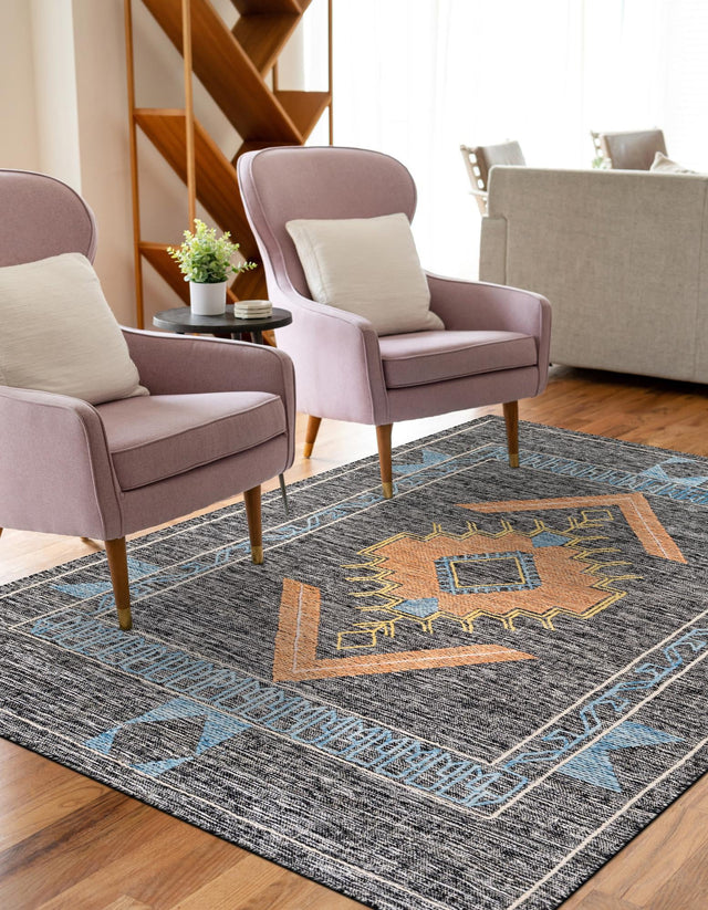 Charcoal Gray 7' 10 x 10' Kilim Wool Rectangle Area Rug Hand Woven All Natural Traditional Carpet for Unique Home Interior Design for Sale at Rug Engine