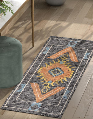 Charcoal Gray 2' x 8' Kilim Wool Runner Area Rug Hand Woven All Natural Traditional Carpet for Unique Home Interior Design for Sale at Rug Engine