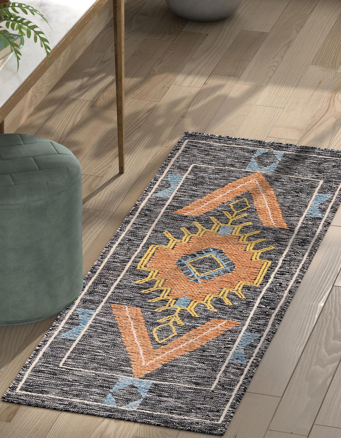 Charcoal Gray 2' x 6' 1 Kilim Wool Runner Area Rug Hand Woven All Natural Traditional Carpet for Unique Home Interior Design for Sale at Rug Engine