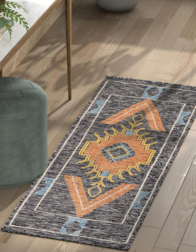 Charcoal Gray 2' 7 x 12' Kilim Wool Runner Area Rug Hand Woven All Natural Traditional Carpet for Unique Home Interior Design for Sale at Rug Engine