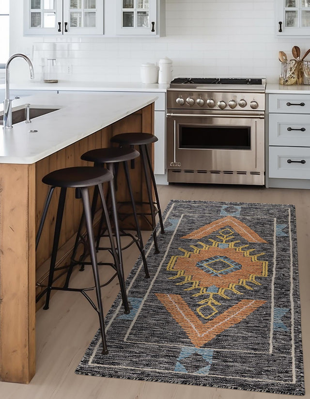 Charcoal Gray 2' 7 x 12' Kilim Wool Runner Area Rug Hand Woven All Natural Traditional Carpet for Unique Home Interior Design for Sale at Rug Engine